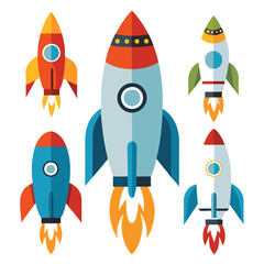 Cartoon Rocket Clipart in Vibrant Vector Illustration Style set