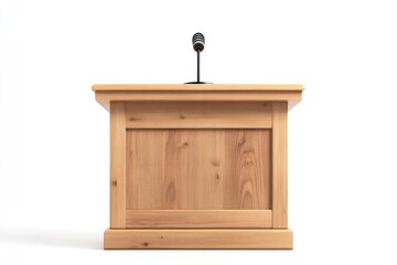 Wooden Podium With A Single Microphone On Top