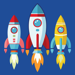 Cartoon Rocket Clipart in Vibrant Vector Illustration Style set