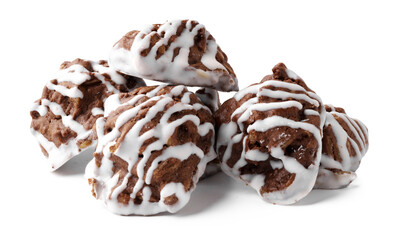 Delicious chocolate cookies with white icing drizzled, making a tempting dessert display perfect for any occasion