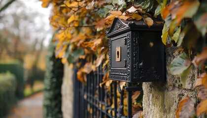 a black metal letter box on a fence
