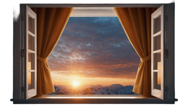 Sunrise View Through Open Window on January 1, 2025
