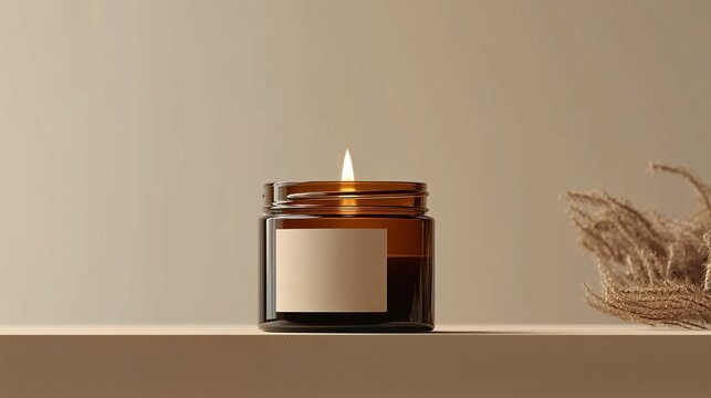 Stylish candle label mockup with a sleek design and customizable branding on a clean background, emphasizing the elegant jar and standout label.