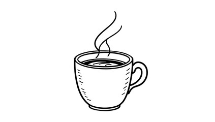 A thick-lined doodle of a coffee cup with steam rising, drawn in simple outlines with no fill color, placed on a plain white background.

