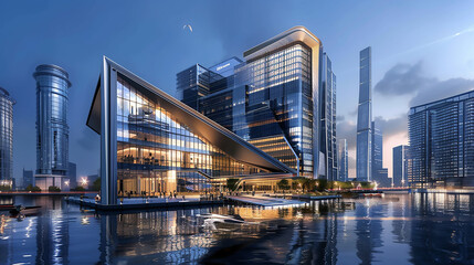 Fototapeta premium Artistic depiction of a cutting-edge, futuristic building design with sleek lines and Capture a stylish industrial living room 