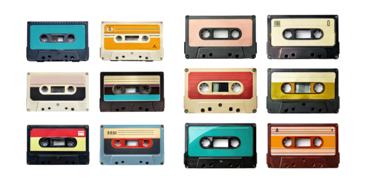 Vintage Cassette Tapes on Transparent Background