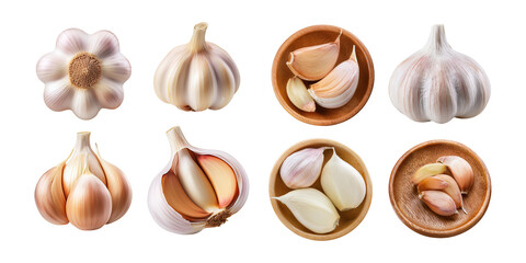 Fototapeta premium Fresh Garlic Varieties on Transparent Background