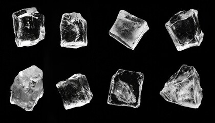 set of different ice cubes on a black background