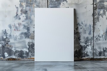 Mock up poster. Empty white canvas  gray wall and floor on background.