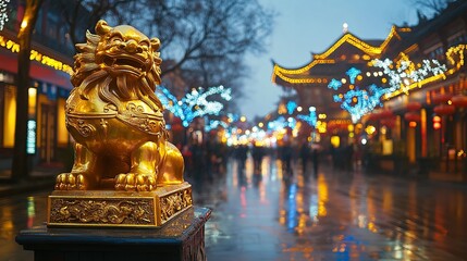 Obraz premium A Golden Statue of the Zodiac Animal of the Year Displayed in a Festive Setting