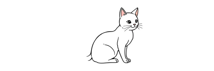 Obraz premium A thick-lined doodle of a cat sitting gracefully with a curled tail and upright ears, drawn in simple outlines without any fill color, on a plain white background.