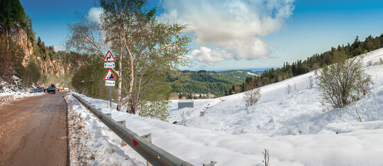 Winter forest in the mountains of Adygea, Krasnodar region, Republic of Adygea.
