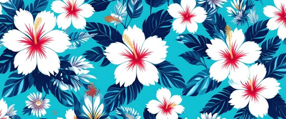 "Hawaiian Breeze: A Retro Tropical Floral Pattern"