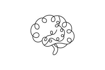 continuous human brain  single line art Hand drawn minimalism style isolated on white background 