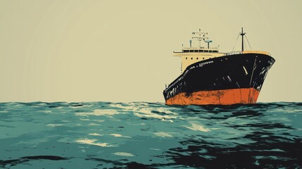 Fototapeta premium Cargo ship sailing on wavy ocean.