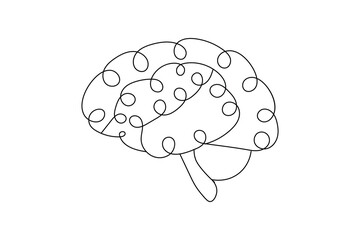 continuous human brain  single line art Hand drawn minimalism style isolated on white background 