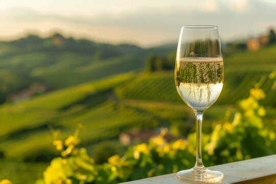 Stunning view of rolling hills with lush prosecco vineyards in a picturesque landscape