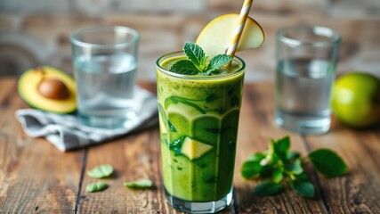 Refreshing Green Smoothie with Apple and Mint Garnish