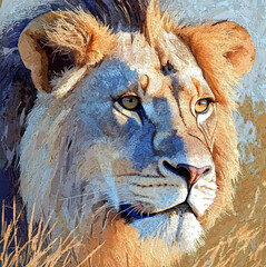 a vector style image of a male lion