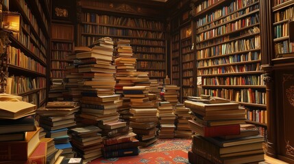 Fototapeta premium A Grandiose Library Filled with Mountains of Books