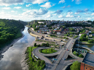 Fototapeta premium Aerial View of Cumberland Basin Central Bristol City of Southwest of England, Great Britain. High Angle Footage Was Captured with Drone's Camera from Medium High Altitude on May 28th, 2024.