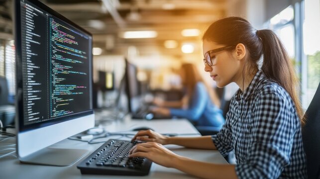 Focused Programmer Coding on Desktop Computer