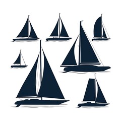 Sailboats and yachts on water.. white background