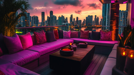 Obraz premium A city view with a balcony overlooking the city