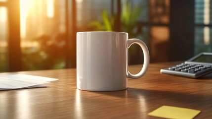 Fototapeta premium Mug Mockup on a Financial Desk Setup. Generative AI