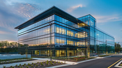 Obraz premium Newly build modern office building with warehouse Industrial building car architecture vehicle.