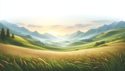 green grassland landscape isolated on white or transparent png