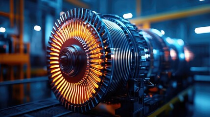 Fototapeta premium Brushed abstract background idea. Close-up view of a powerful turbine engine showcasing advanced engineering design.