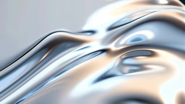 Abstract metallic waves motion. Minimalist backdrop for design. Silver gradient liquid surface. Shiny chrome background for presentation, website. Smooth animation.