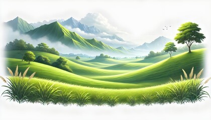 Obraz premium green grassland landscape isolated on white or transparent png