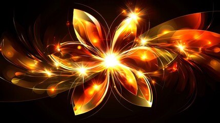 Naklejka premium Fiery Abstract Flower Golden Lights Glowing Design Dark Background