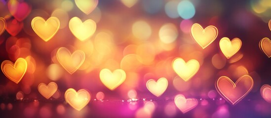 Abstract bokeh background with glowing hearts.