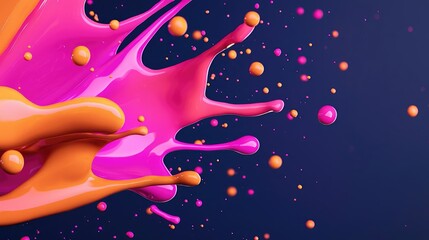 Splatter abstract background idea. Vivid paint splashes in pink and orange against a dark background, creating dynamic energy.