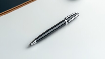 Minimalist black ballpoint pen on sleek desk. Generative AI