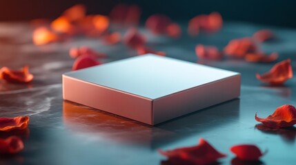 Elegant Floral Box Mockup on Marble. Generative AI