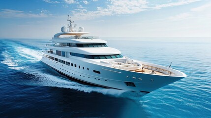 Luxury yacht cruising through sparkling blue waters under a bright sky 