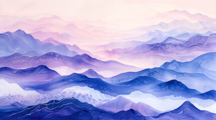 Obraz premium Abstract Gradient Mountain Landscape Art in Chinese Aesthetic Silk Texture 
