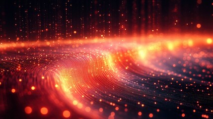 Fototapeta premium Abstract Red and Orange Glowing Particle Wave Background