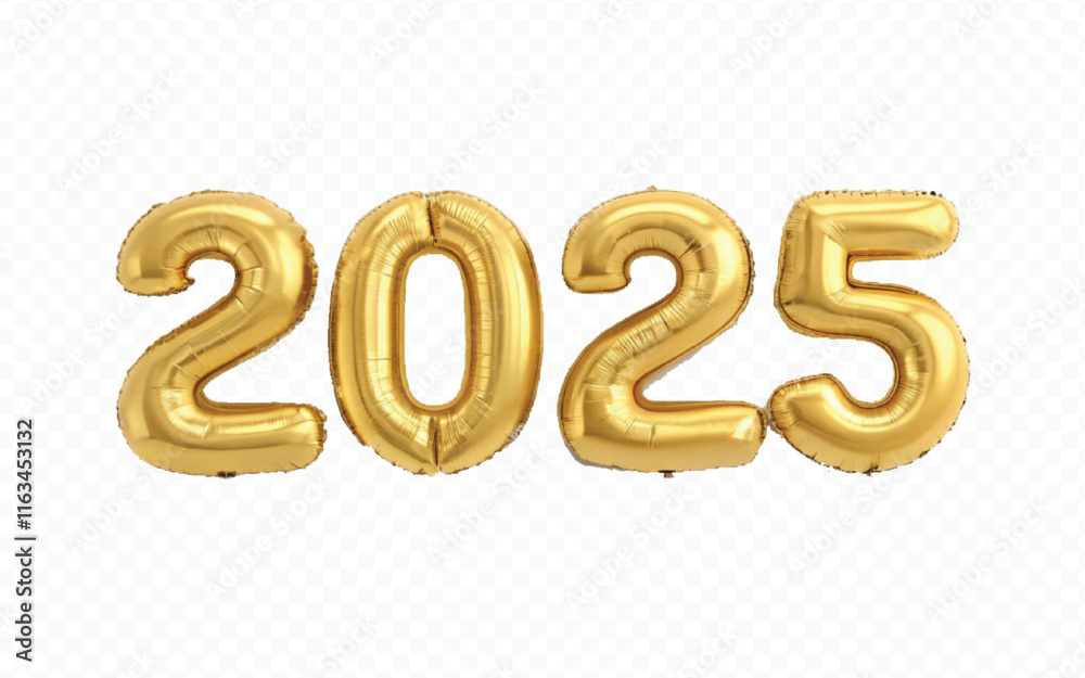 Fototapete abstract 3d 2025 text made with different golden colour hellium balloons isolated on white backgroun