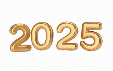 abstract 3d 2025 text made with different golden colour hellium balloons isolated on white background