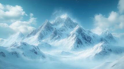 Fototapeta premium Majestic Winter Wonderland Serene Snow-Capped Mountains under a Clear Sky