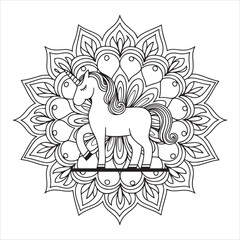 unicorn lined mandala design with white background