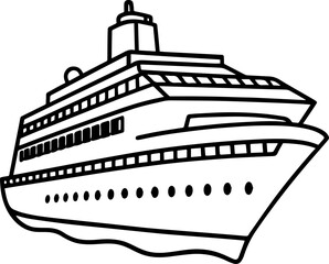 Refined Outline Art of a Modern Luxury Yacht Cruising on the Ocean