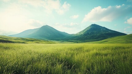 Naklejka premium The Harmony of Green Fields, Rice Terraces, and Volcanic Beauty.