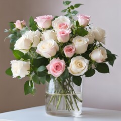 Obraz premium romantic bouquet of white and pink roses in a simple