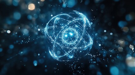 Obraz premium Blue atom model, abstract background